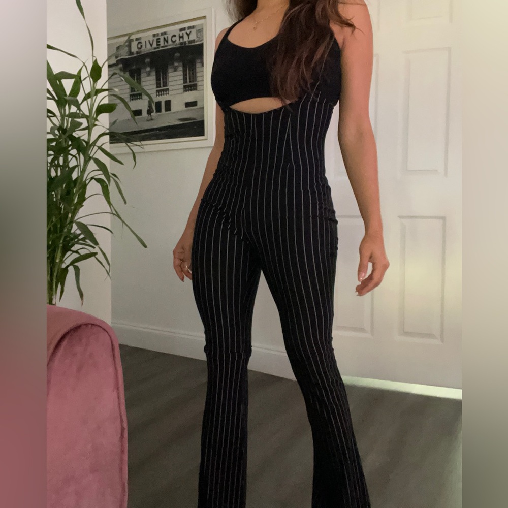 Black striped jumpsuit
